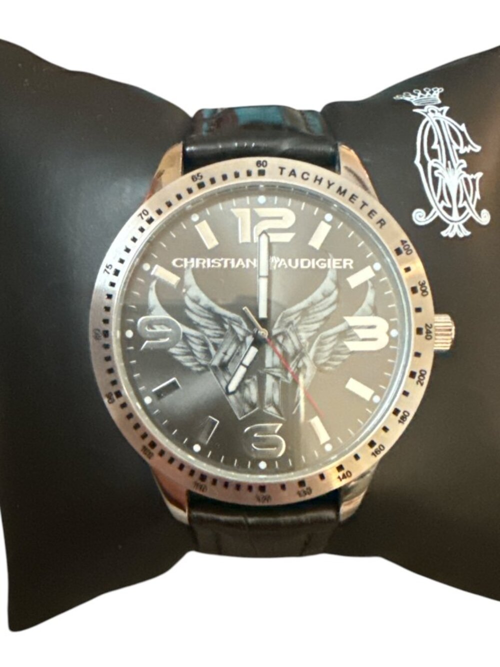Christian Audigier Men’s Watch Stainless Steel Front Leather Strap Rock & Roll